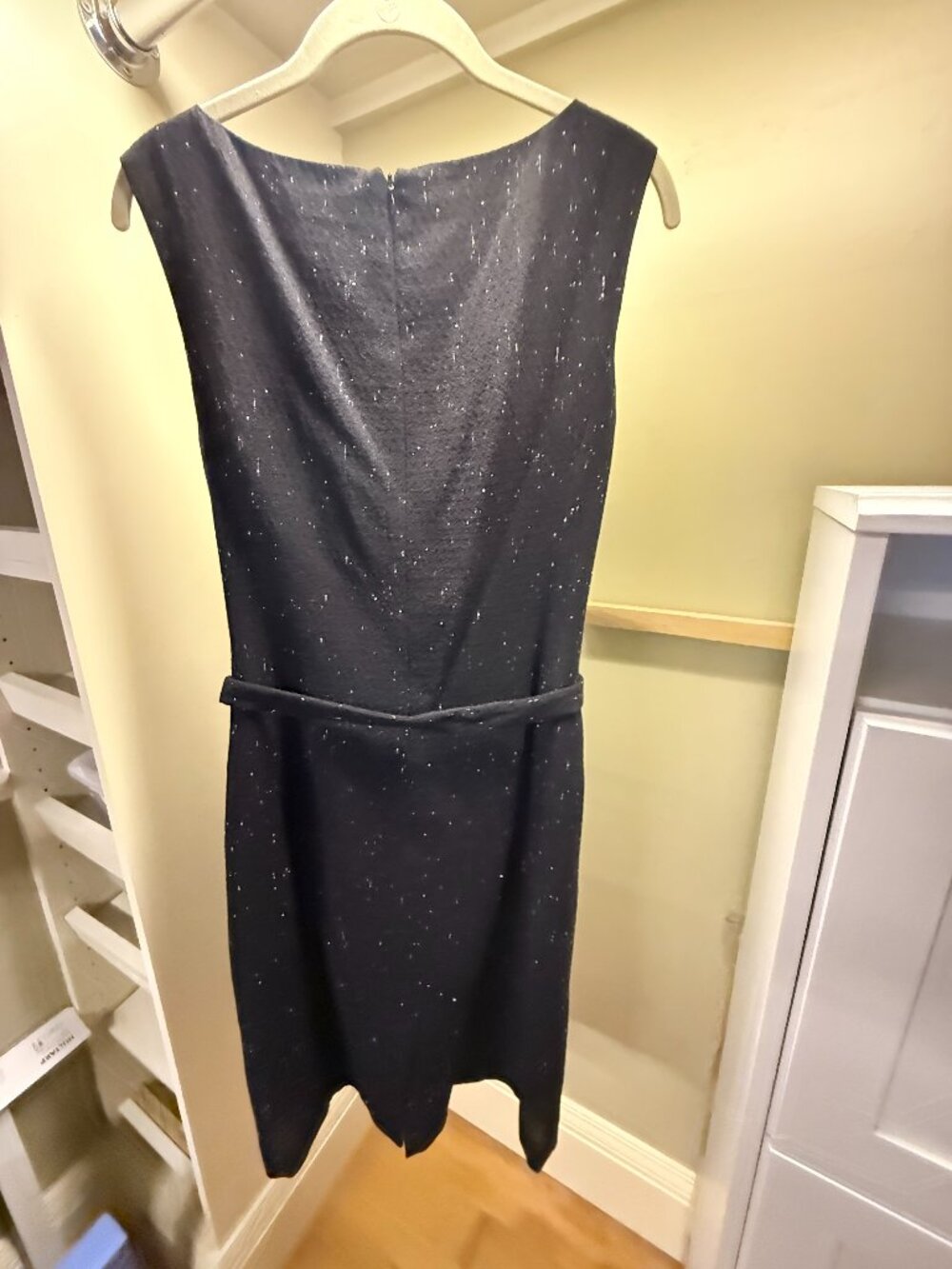 Black sleeveless Lafayette 148 sheath dress.